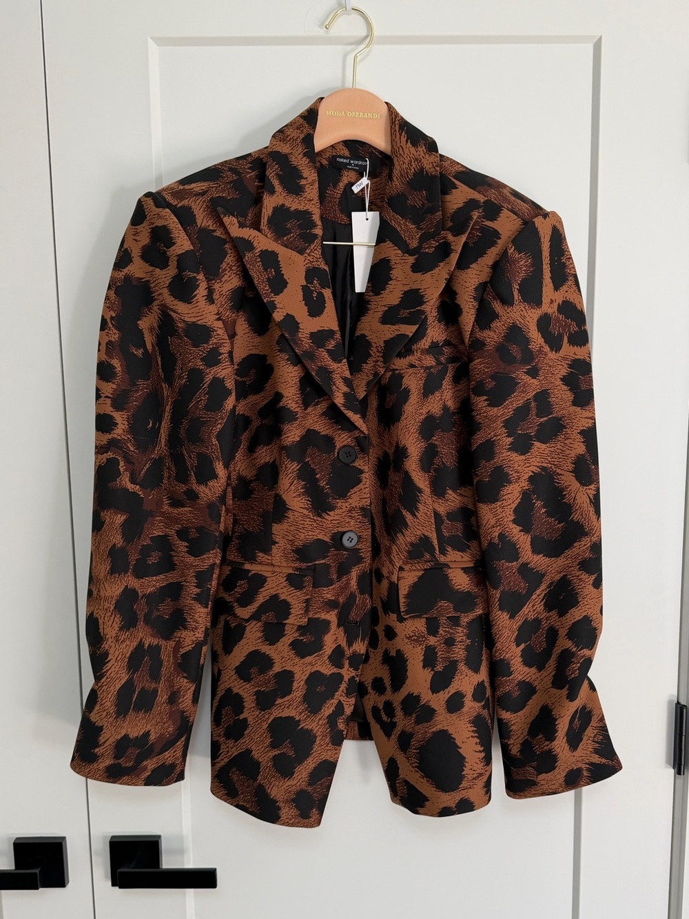 Naked Wardrobe Leopard Power Shoulder Blazer + Mini Skirt Set NWT M